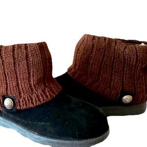 Black Suede Brown Cable Knit Sweater Boots by Muk Luks